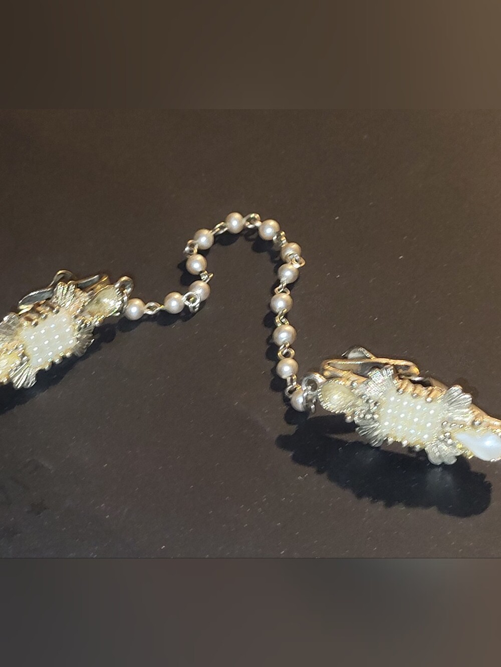 Vintage 1950s Faux Pearl Sweater Clip Guard Mid-Century Gold Tone Cardigan Clip